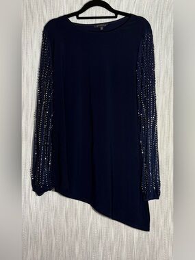MARINA Deep Navy Knit Top with Clean Neckline